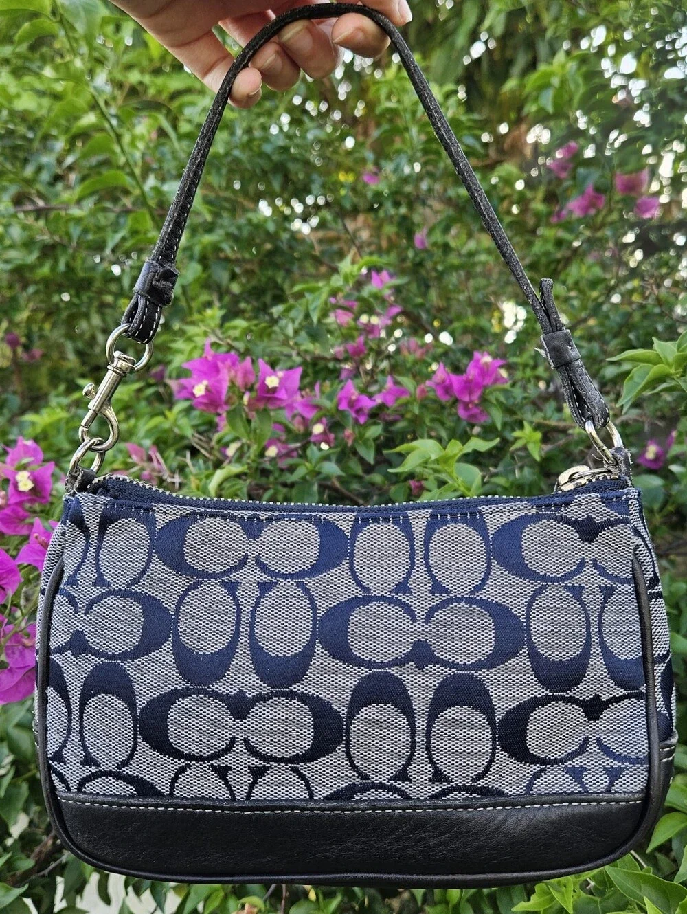 Coach 6094 Navy Blue Signature Jacquard Demi Shoulder Bag Y2K Vintage GUC